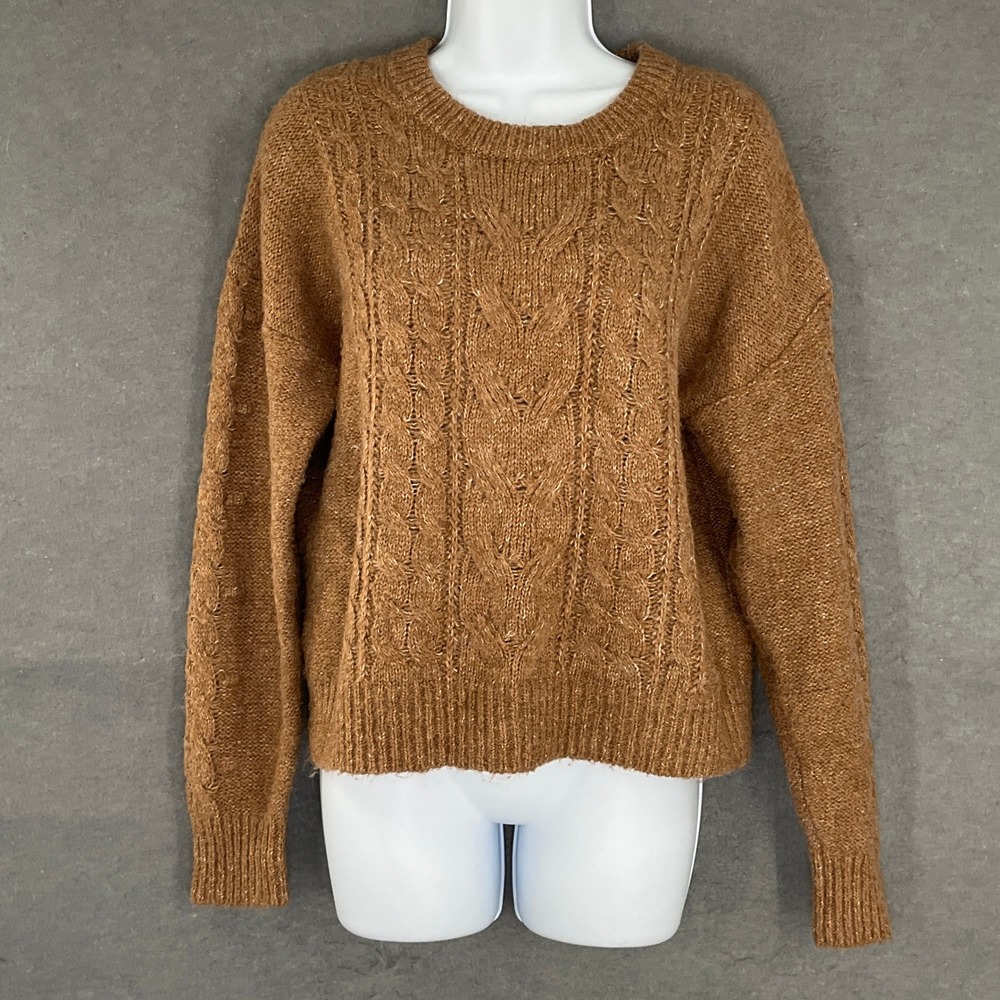 Old Navy Women's Cable Knit Wool Blend Sweater Camel Tan Sz S Pullover Preppy